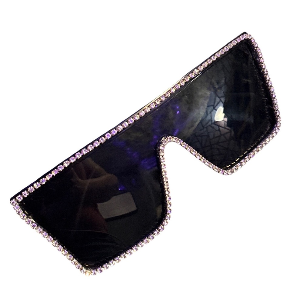 Oversized Shield Sunglasses Rhinestone Crystal Lady Gaga Style Y2K Black